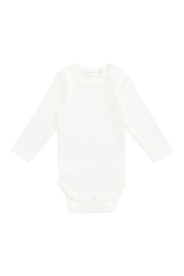 Organic Cotton Fine Rib Long Sleeve Bodysuit - Parchment