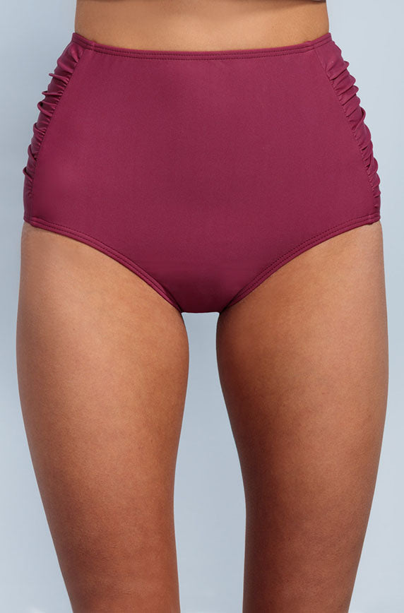 Ruched High Waist Bottom - Red Plum - FINAL SALE