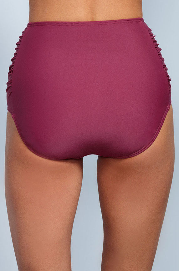 Ruched High Waist Bottom - Red Plum - FINAL SALE