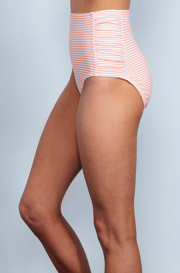 Ruched High Waist Bottom - Dusty Pink Stripes - FINAL SALE