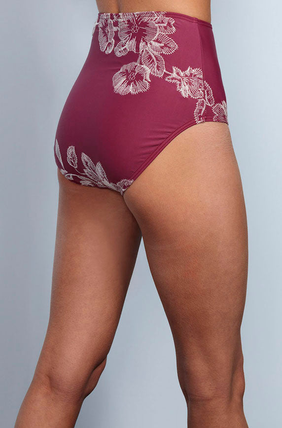 High Waist Bottom - Red Plum Embroidery Floral - FINAL SALE