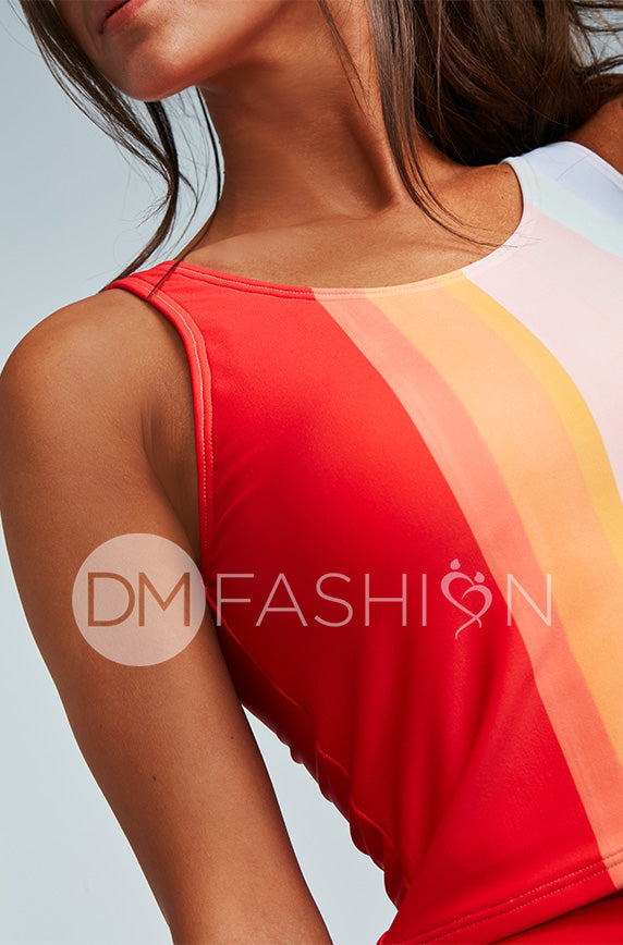 V Back Color Block Midkini Top - Rainbow Water Colors
