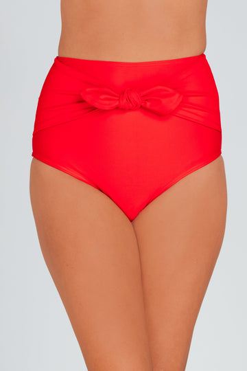 Front Tie High Waist Bottom - Cherry Red