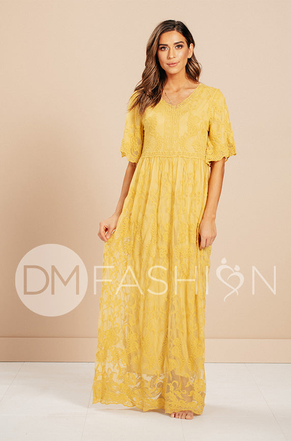 Aspen Sunset Gold Lace Dress - DM Exclusive - Maternity Friendly - FINAL SALE