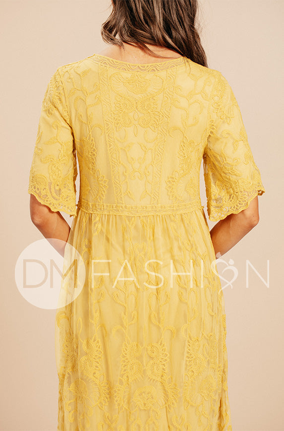 Aspen Sunset Gold Lace Dress - DM Exclusive - Maternity Friendly - FINAL SALE
