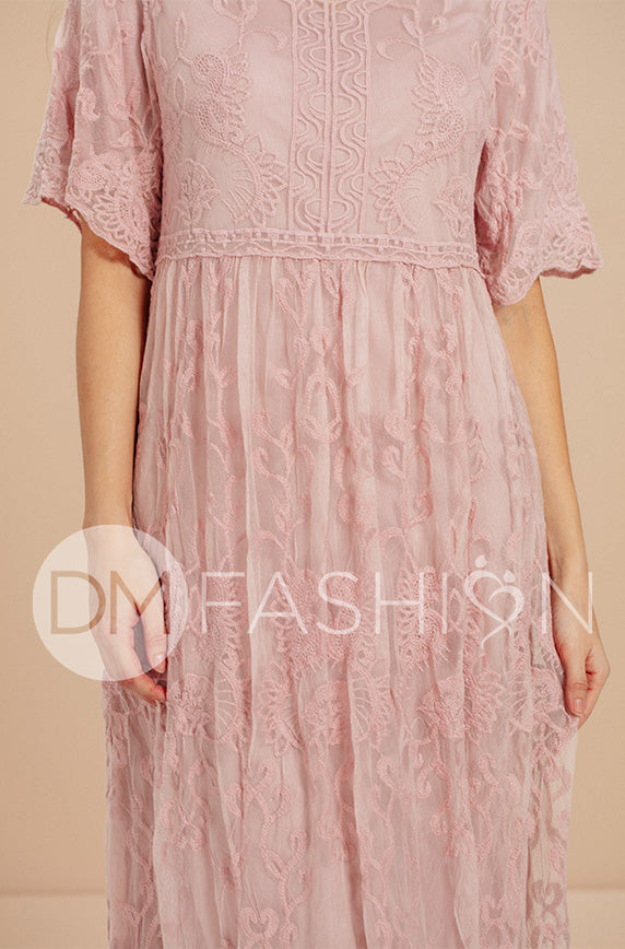 Aspen Silver Pink Lace Dress - DM Exclusive- Maternity Friendly - FINAL SALE