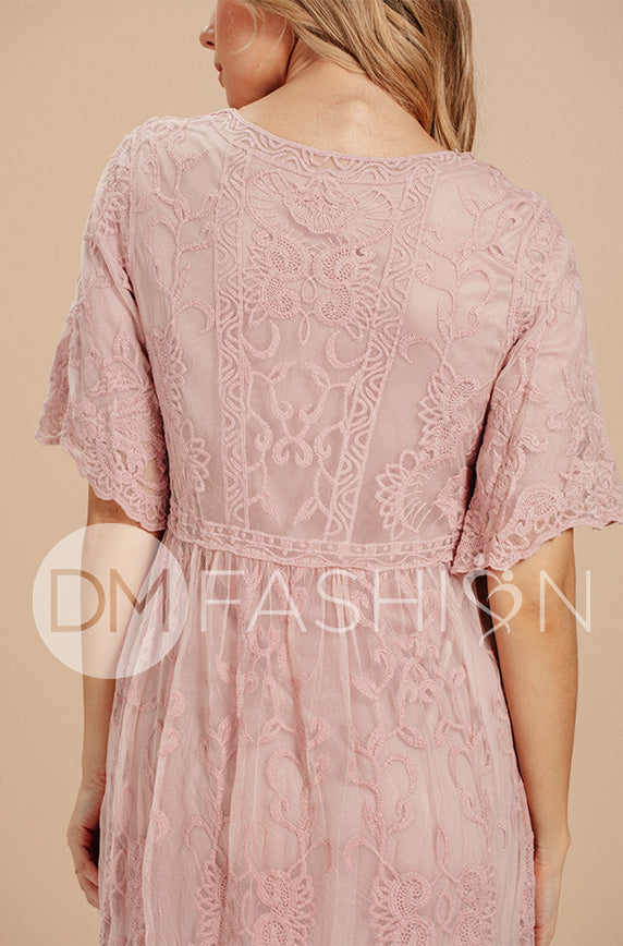 Aspen Silver Pink Lace Dress - DM Exclusive- Maternity Friendly - FINAL SALE