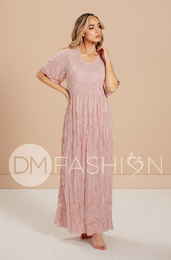 Aspen Silver Pink Lace Dress - DM Exclusive- Maternity Friendly - FINAL SALE