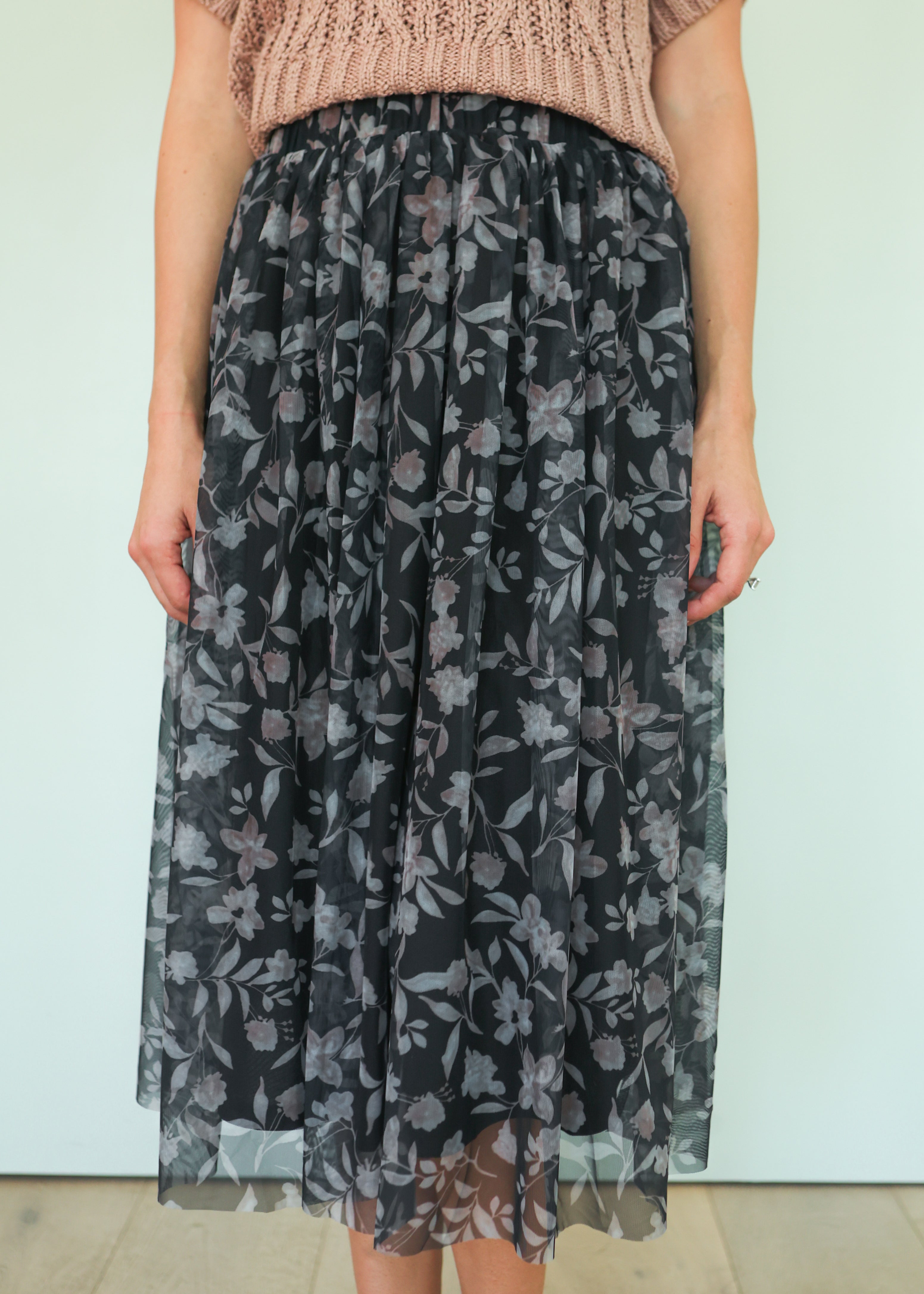 Blooming Orchid Black Floral Skirt - FINAL SALE