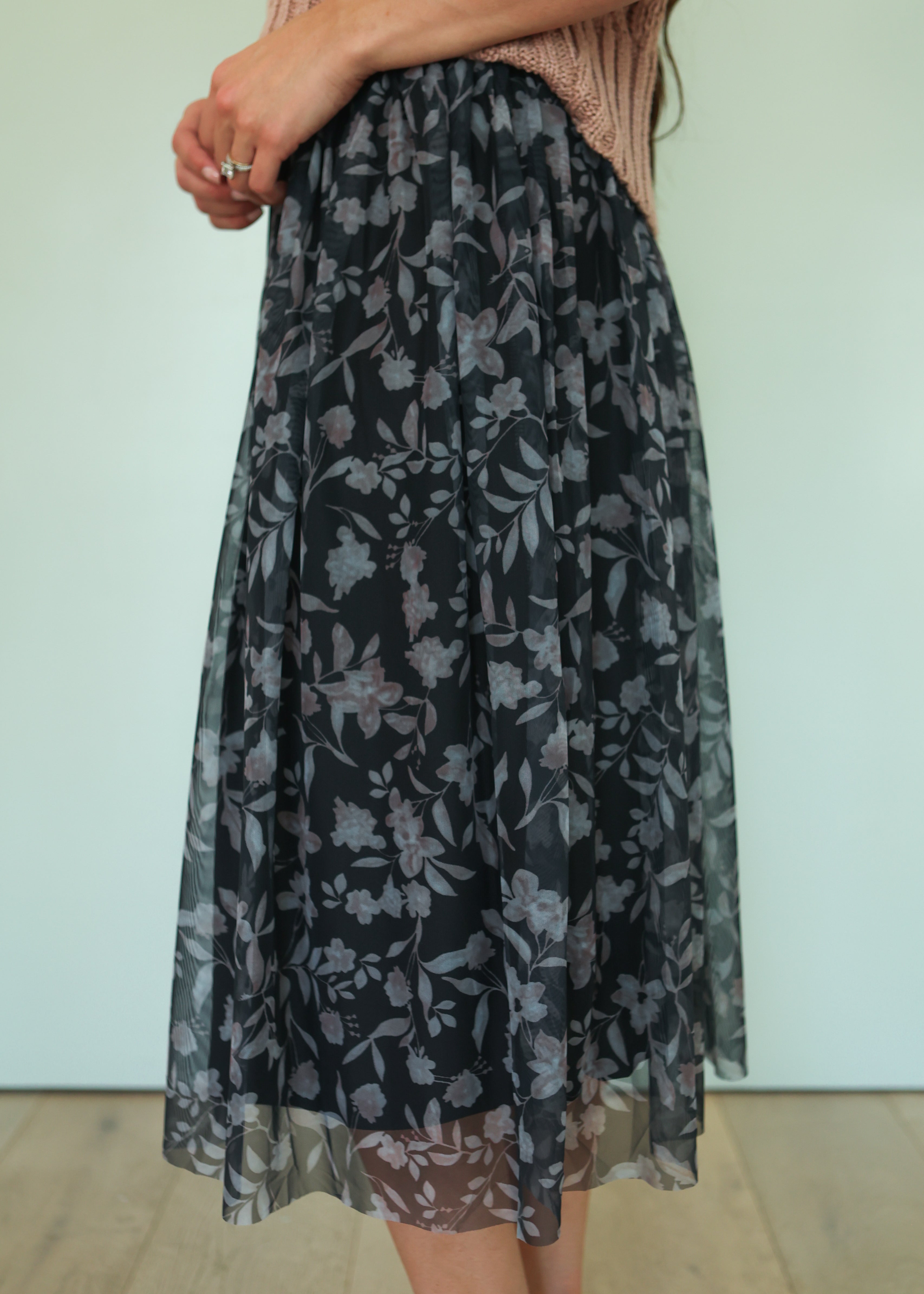 Blooming Orchid Black Floral Skirt - FINAL SALE