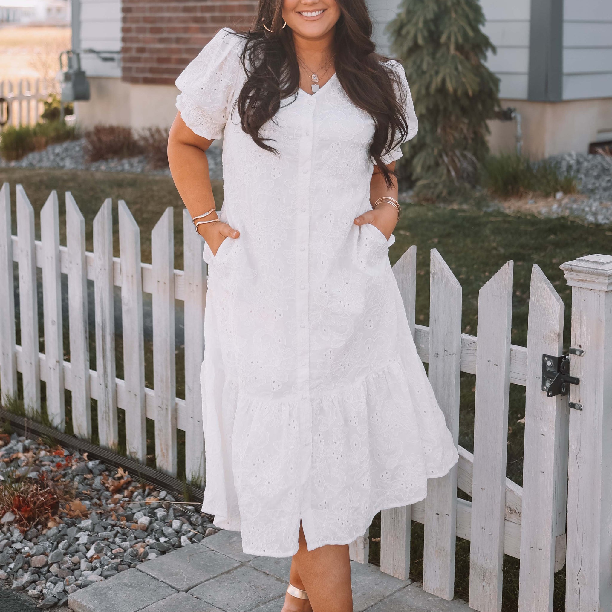 Hazel White Eyeylet Dress - MCO - Nursing Friendly - Maternity Friendly