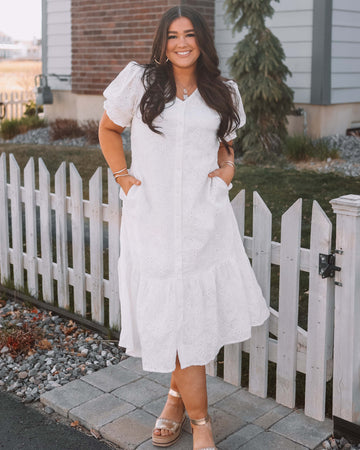Hazel White Eyeylet Dress - MCO - Nursing Friendly - Maternity Friendly