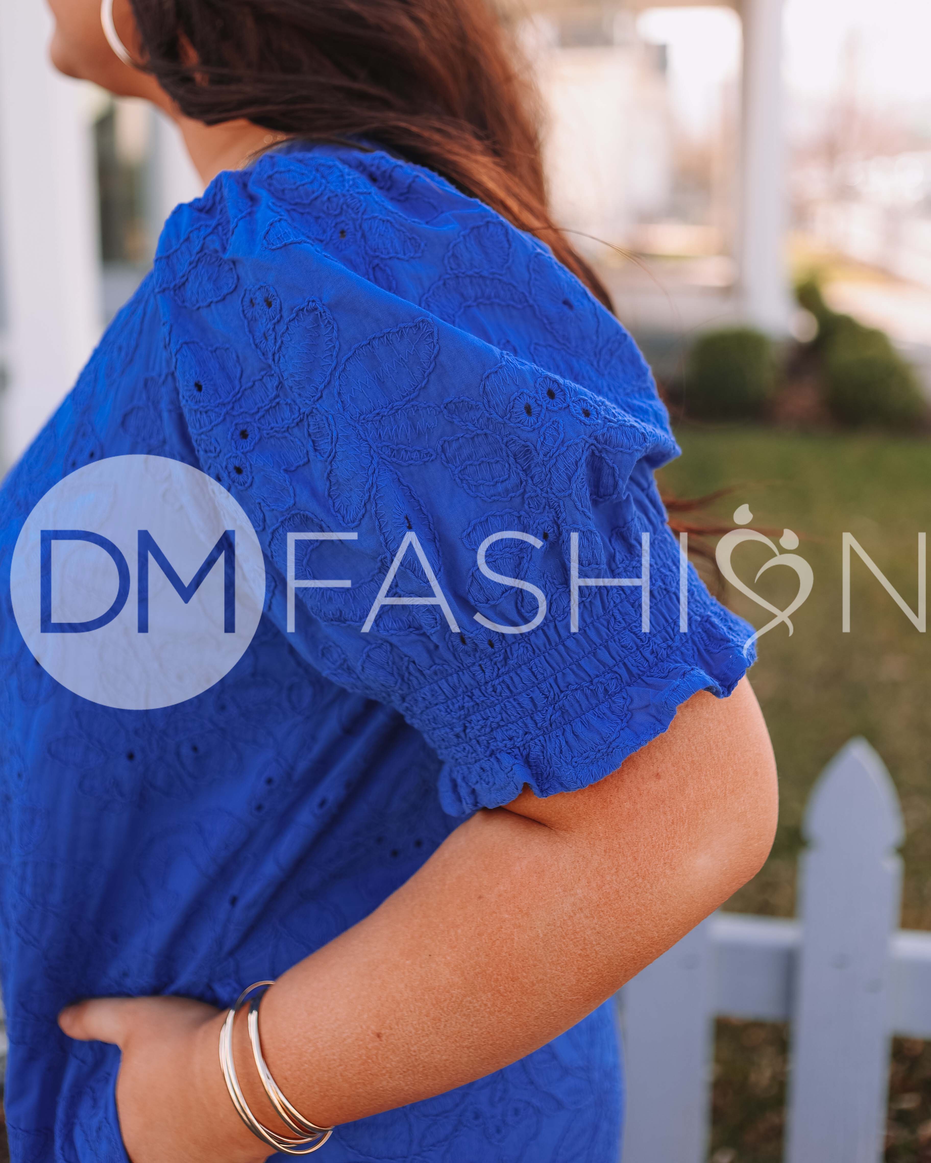Hazel Royal Blue Eyelet Dress - MCO - Maternity Friendly - Nursing Friendly
