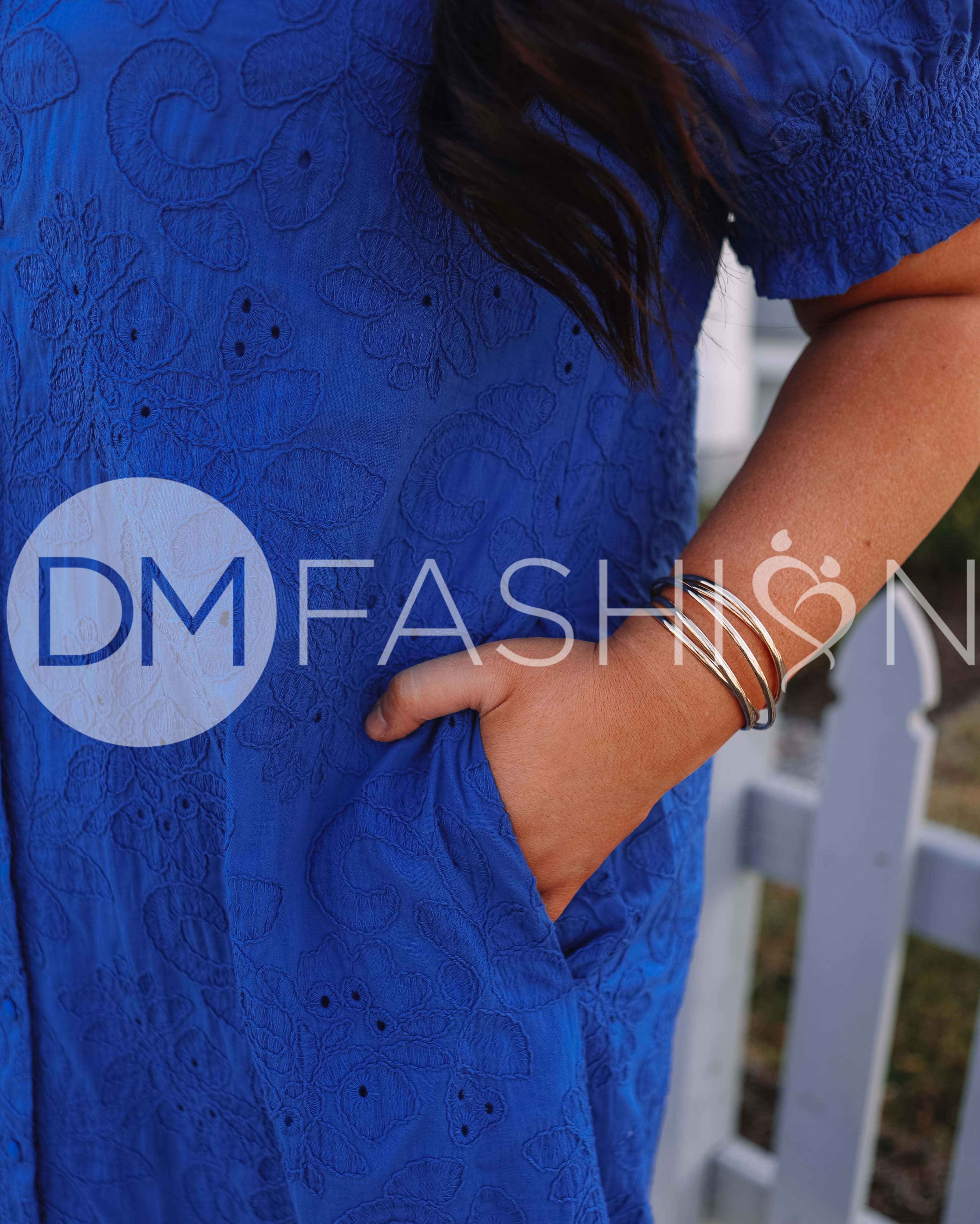Hazel Royal Blue Eyelet Dress - MCO - Maternity Friendly - Nursing Friendly