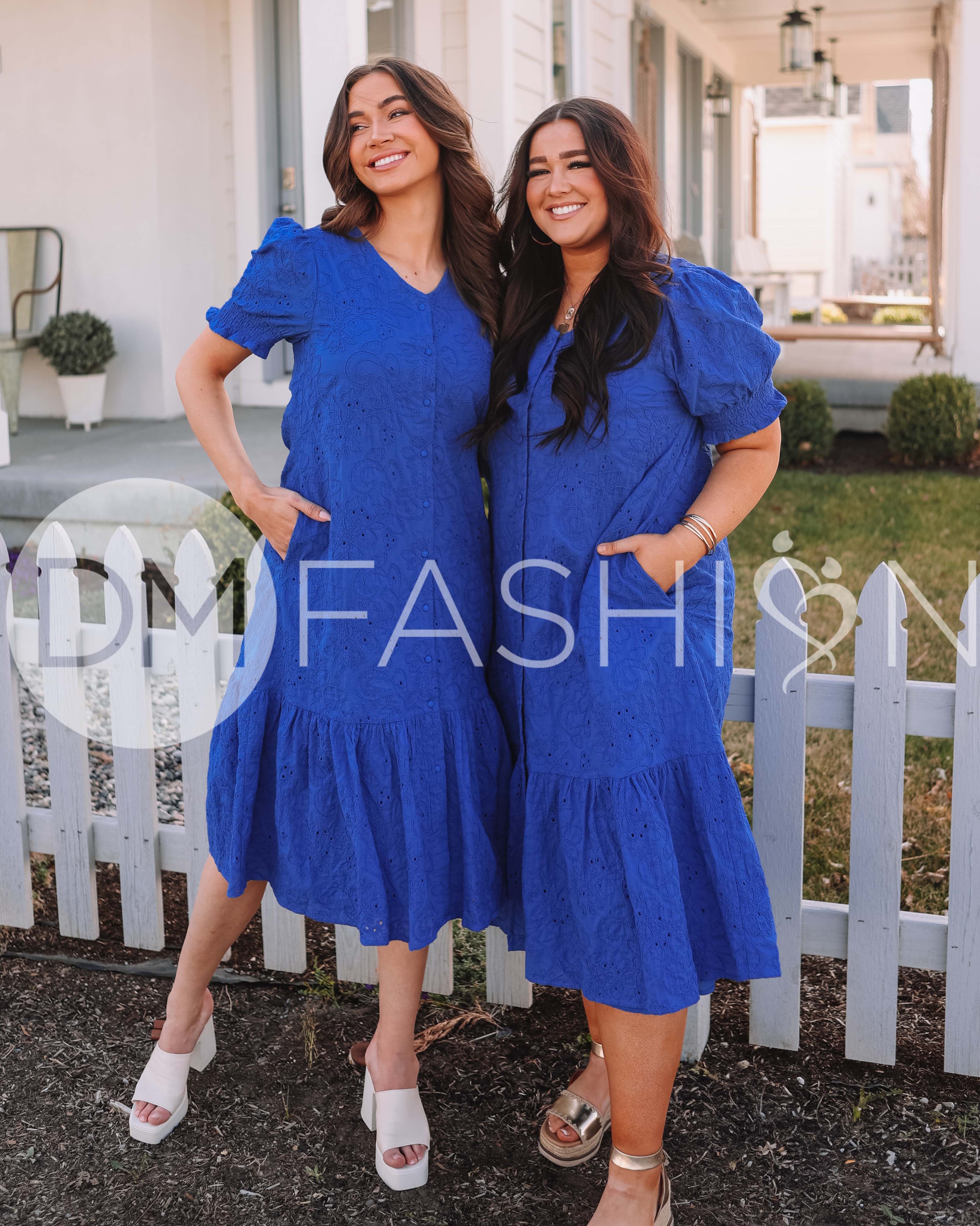 Hazel Royal Blue Eyelet Dress - MCO - Maternity Friendly - Nursing Friendly