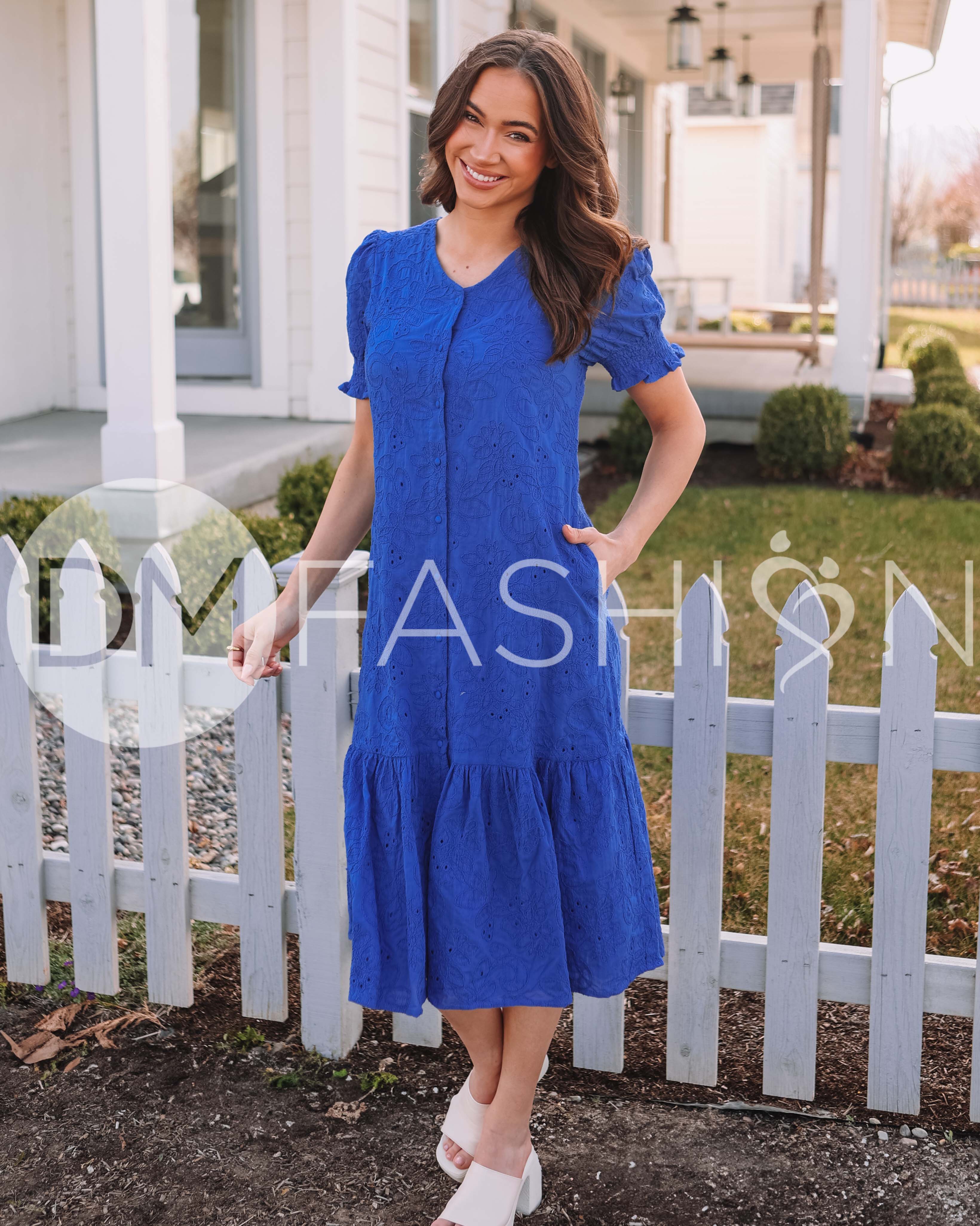 Hazel Royal Blue Eyelet Dress - MCO - Maternity Friendly - Nursing Friendly