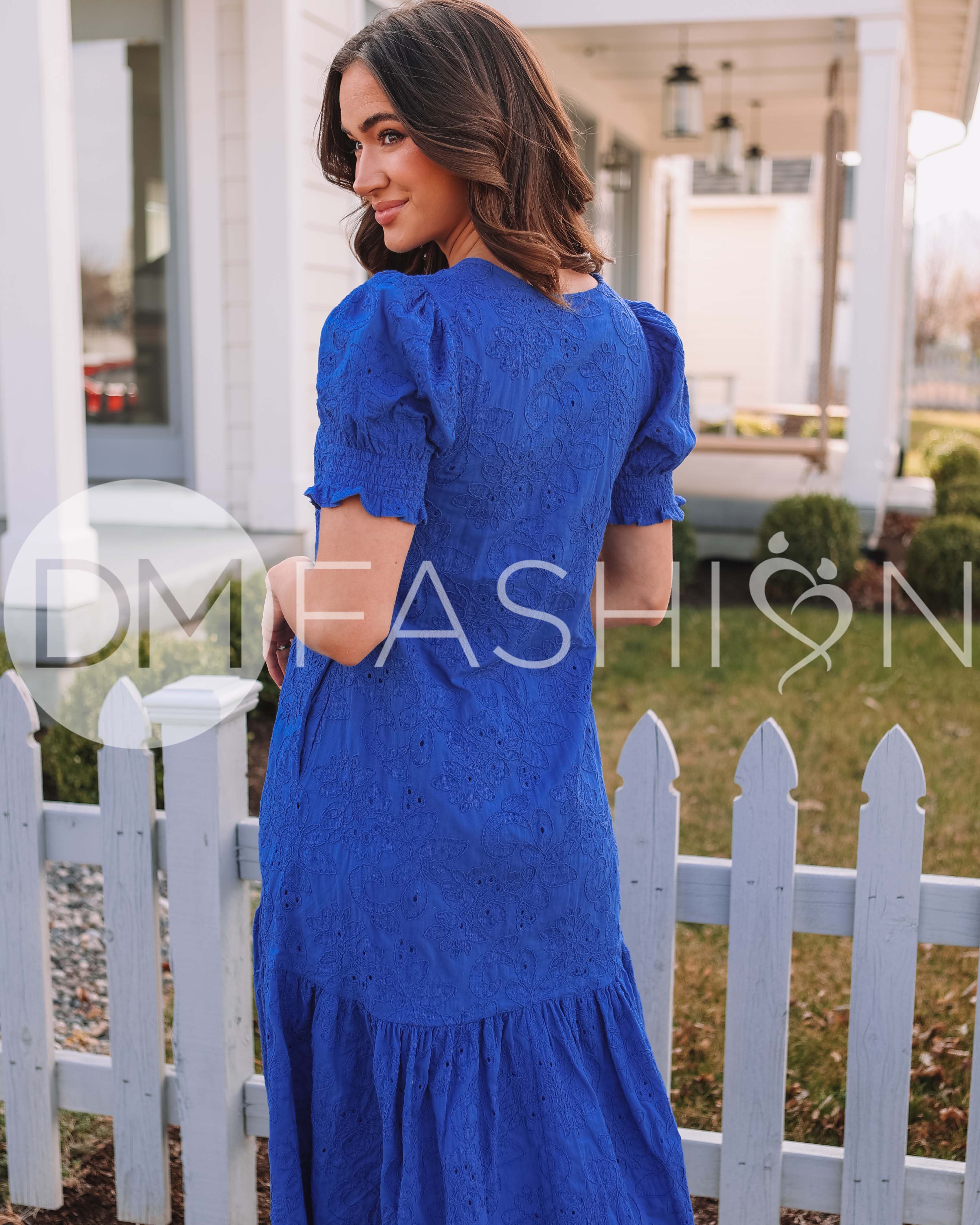 Hazel Royal Blue Eyelet Dress - MCO - Maternity Friendly - Nursing Friendly