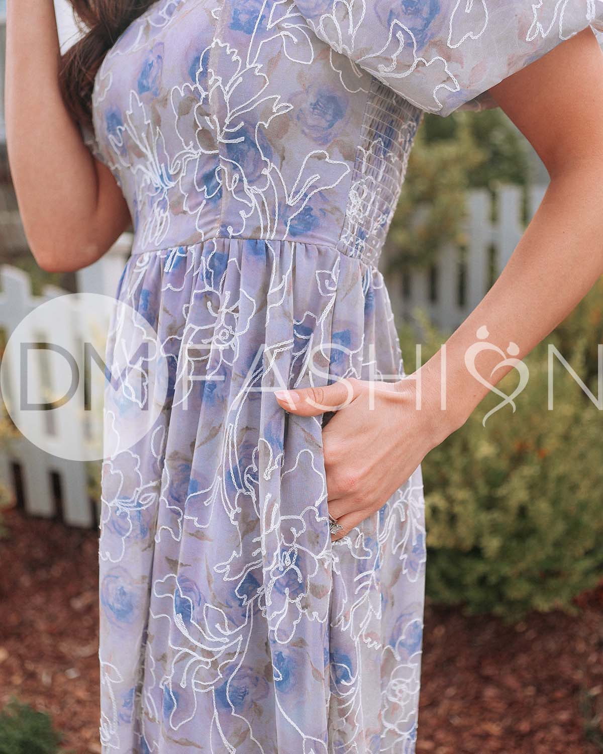 Annalise Cobalt Embroidered Floral Dress - DM Exclusive - Maternity Friendly