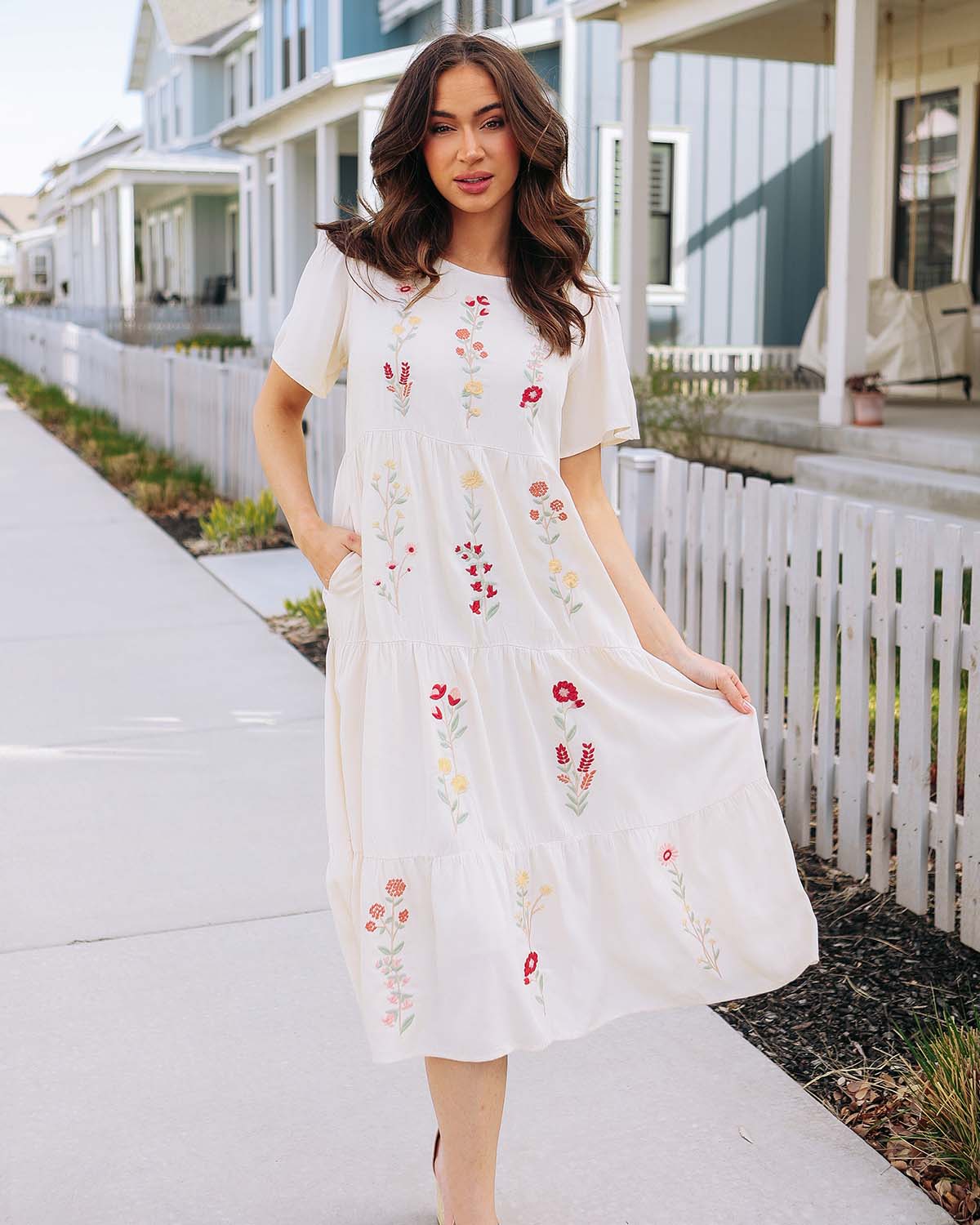 Eva Cream Embroidered Dress - Maternity Friendly - Restocked