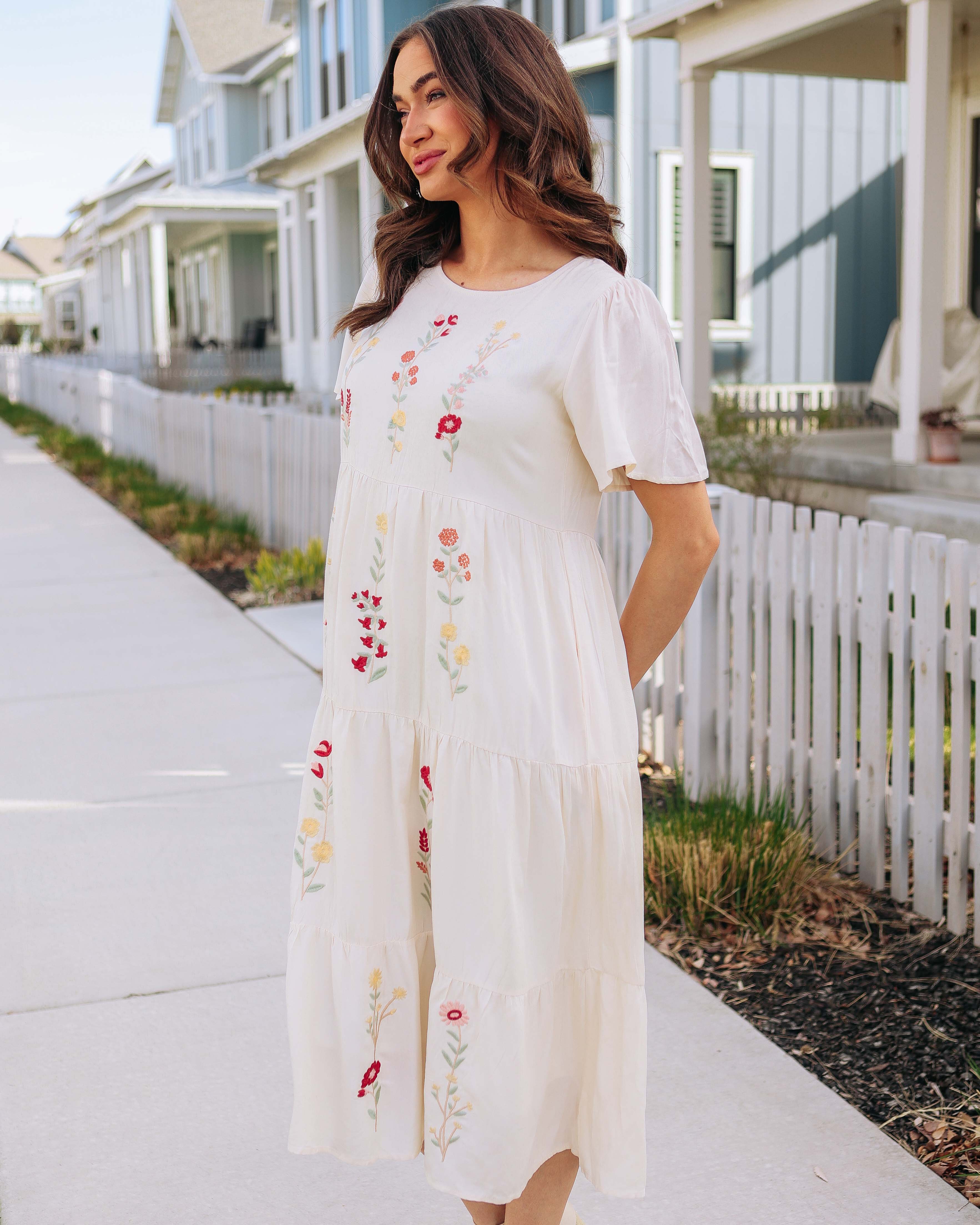 Eva Cream Embroidered Dress - Maternity Friendly - Restocked