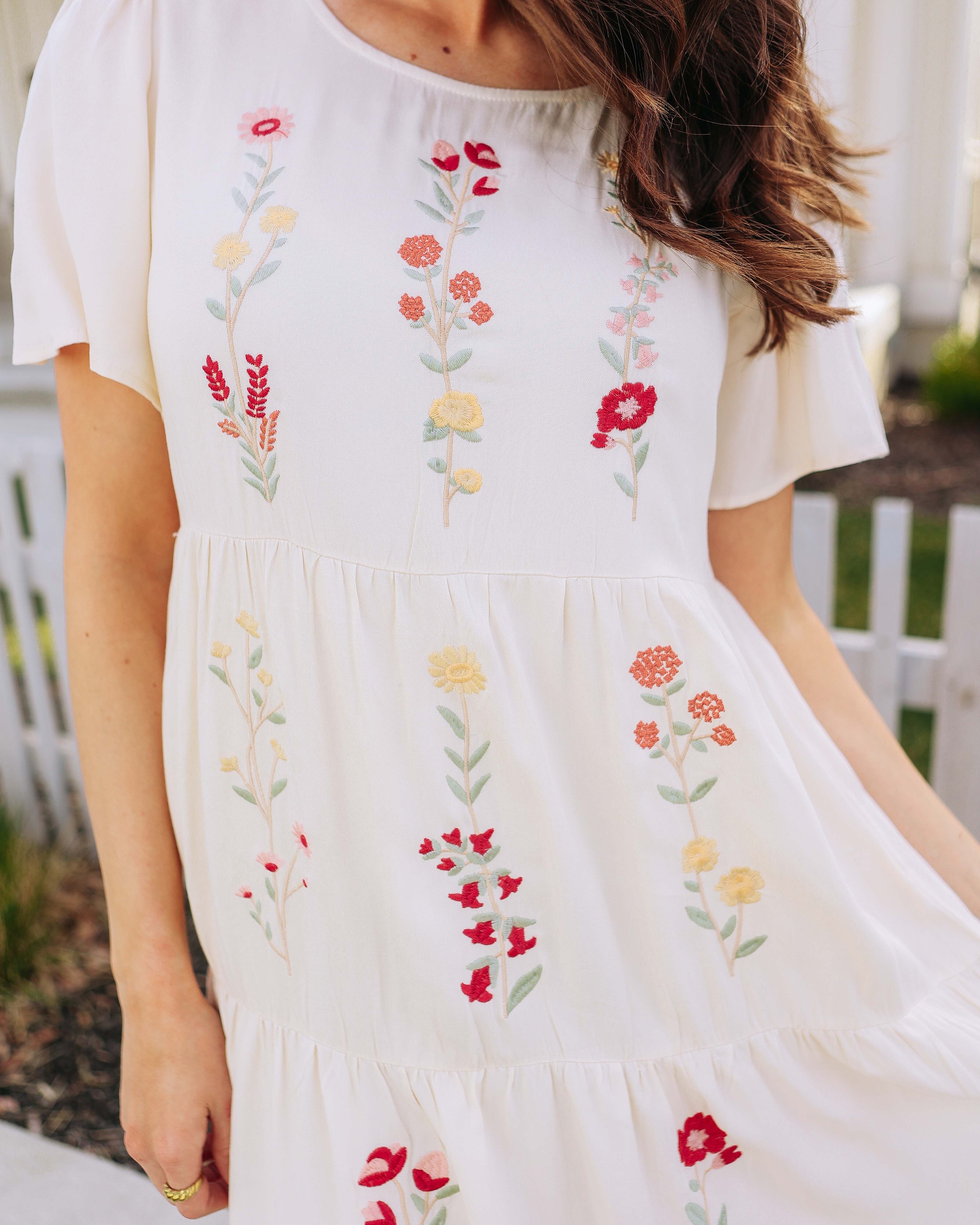 Eva Cream Embroidered Dress - Maternity Friendly - Restocked