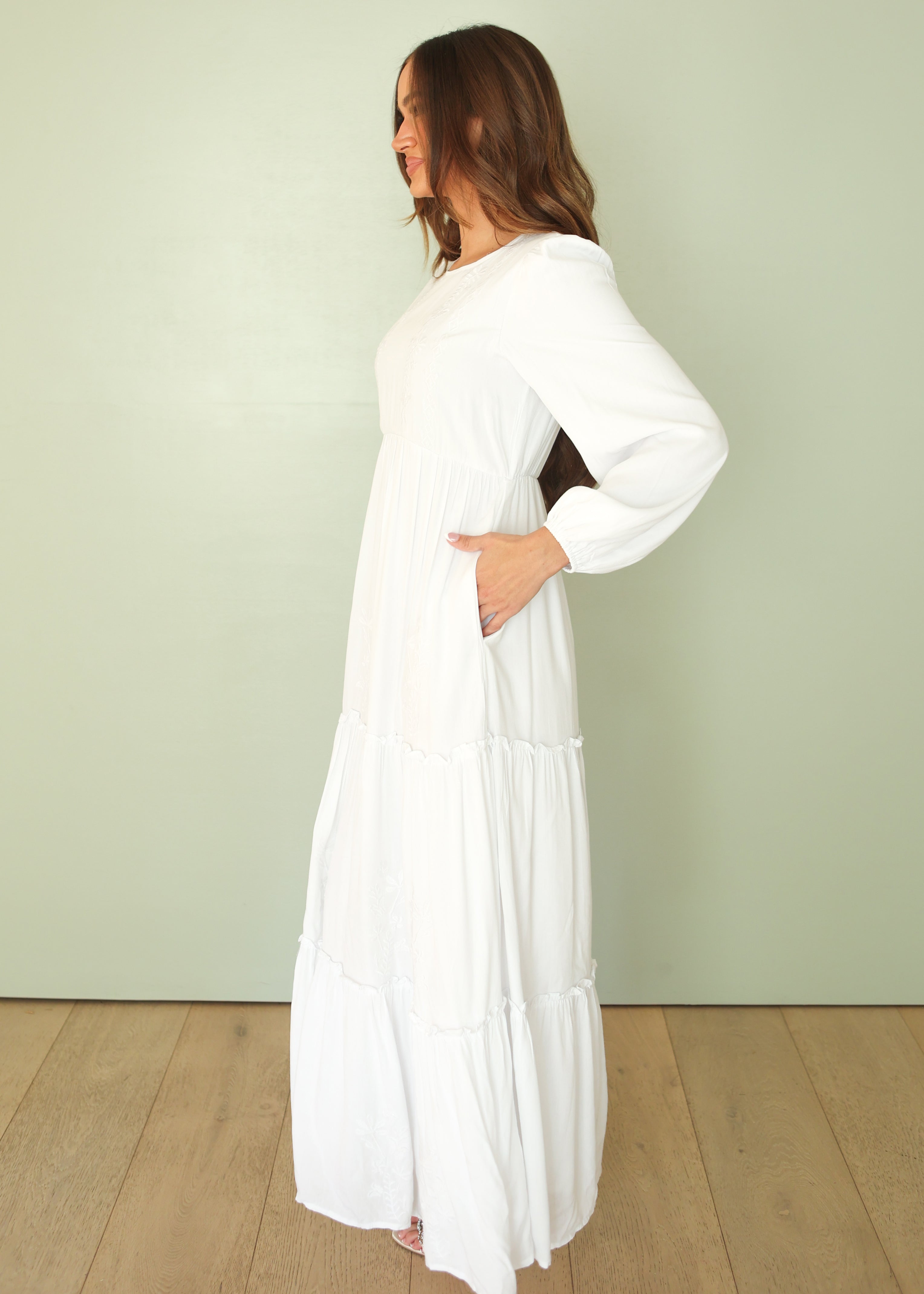 Amber White Embroidered Maxi Dress - FINAL FEW