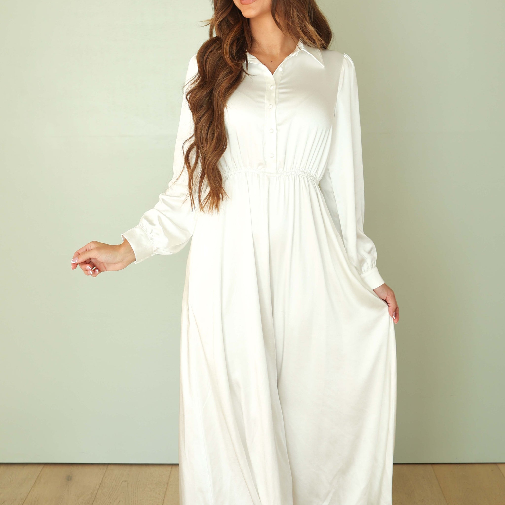 Alice Satin White Dress - Nursing Friendly - FINAL FEW