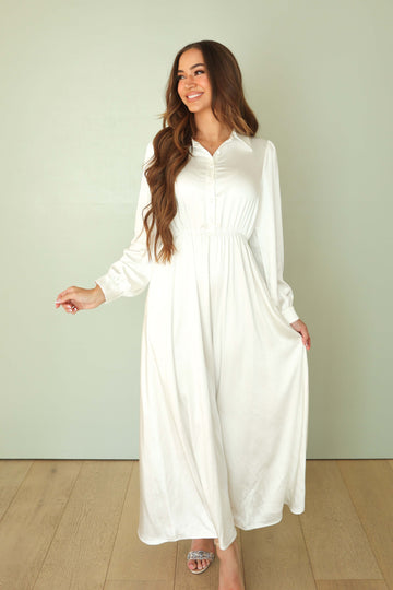 Alice Satin White Dress - Nursing Friendly - FINAL FEW