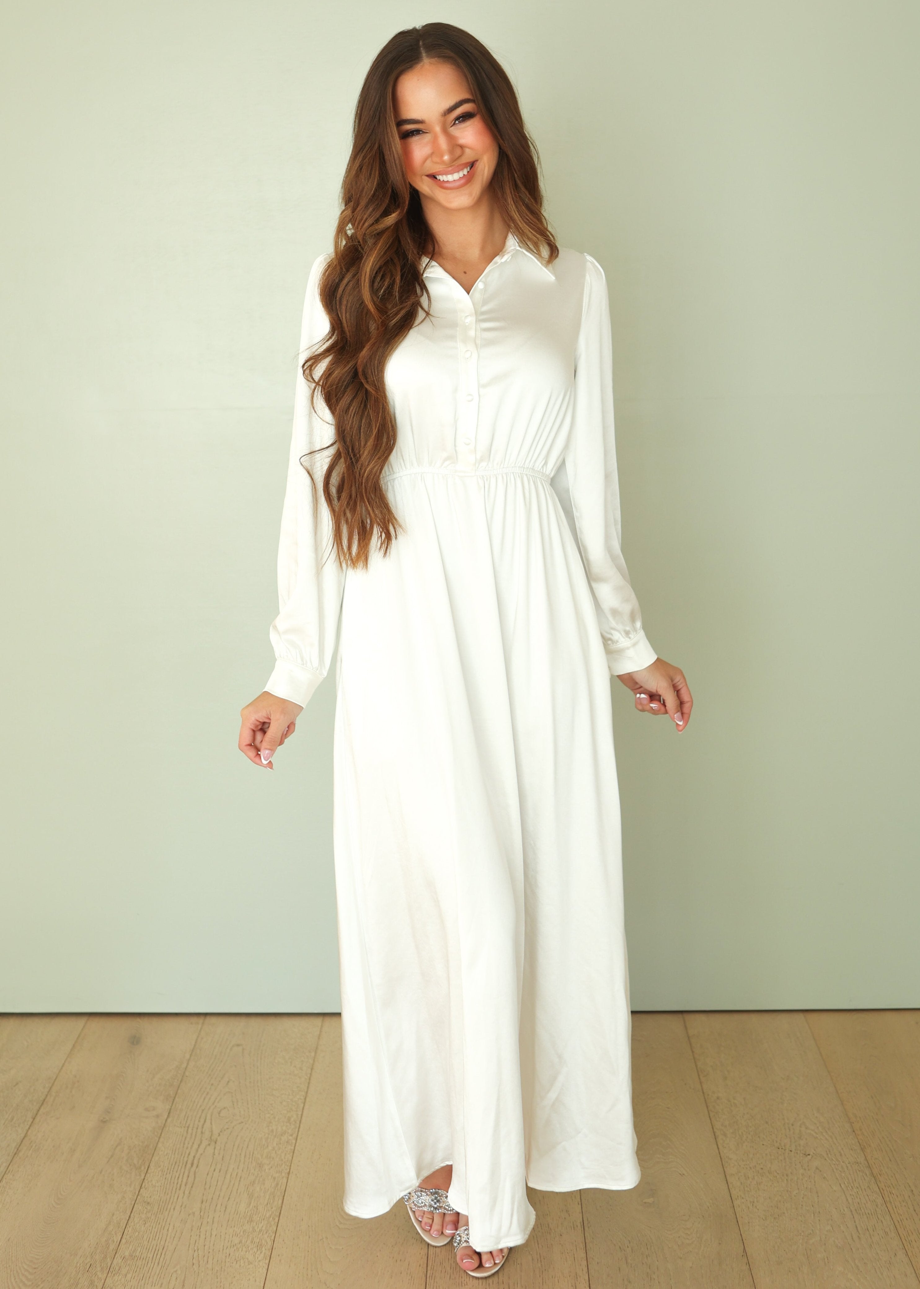 Alice Satin White Dress - Nursing Friendly - FINAL FEW