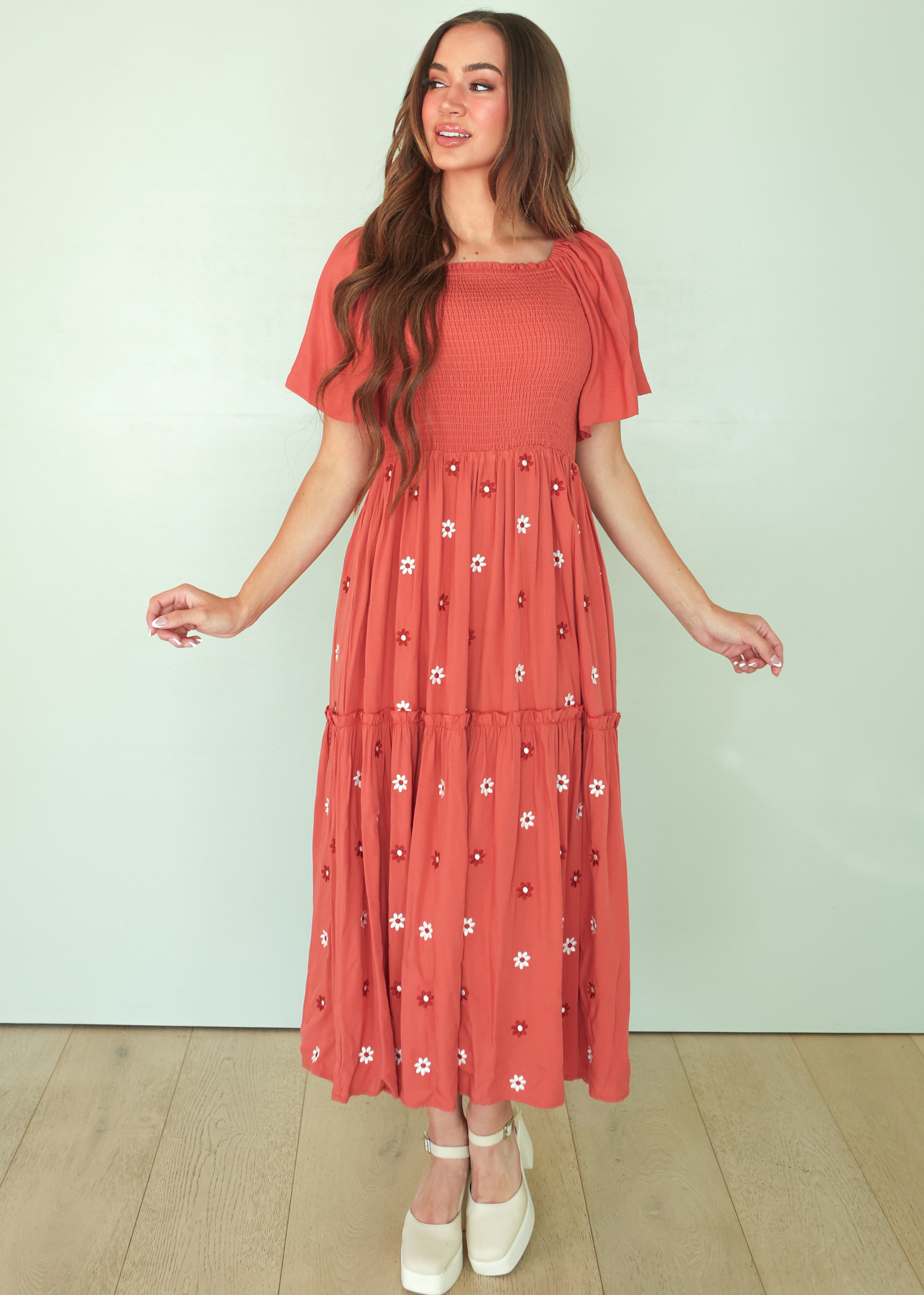 Betsy Fall Flower Embroidered Dress - FINAL SALE