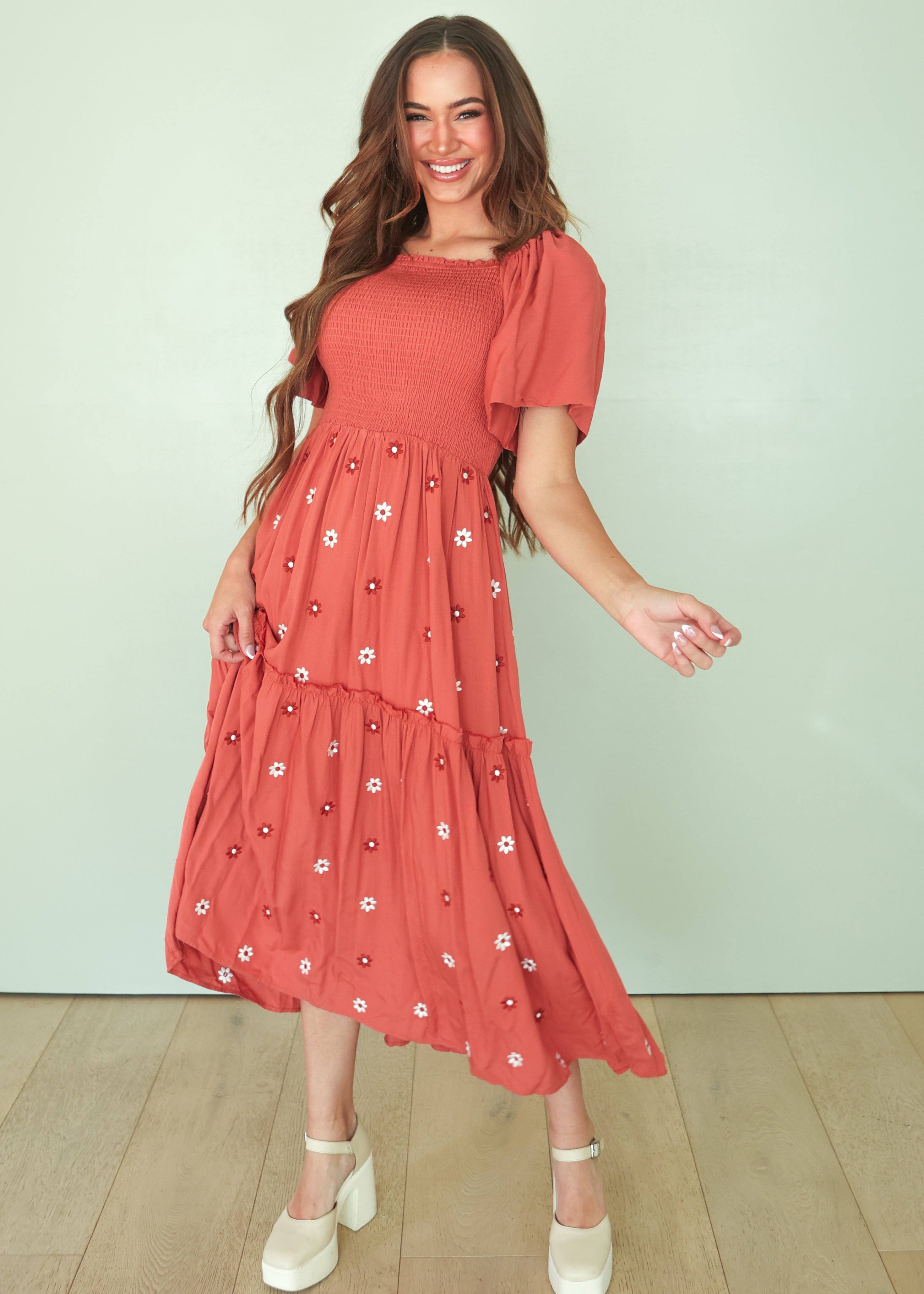 Betsy Fall Flower Embroidered Dress - FINAL SALE