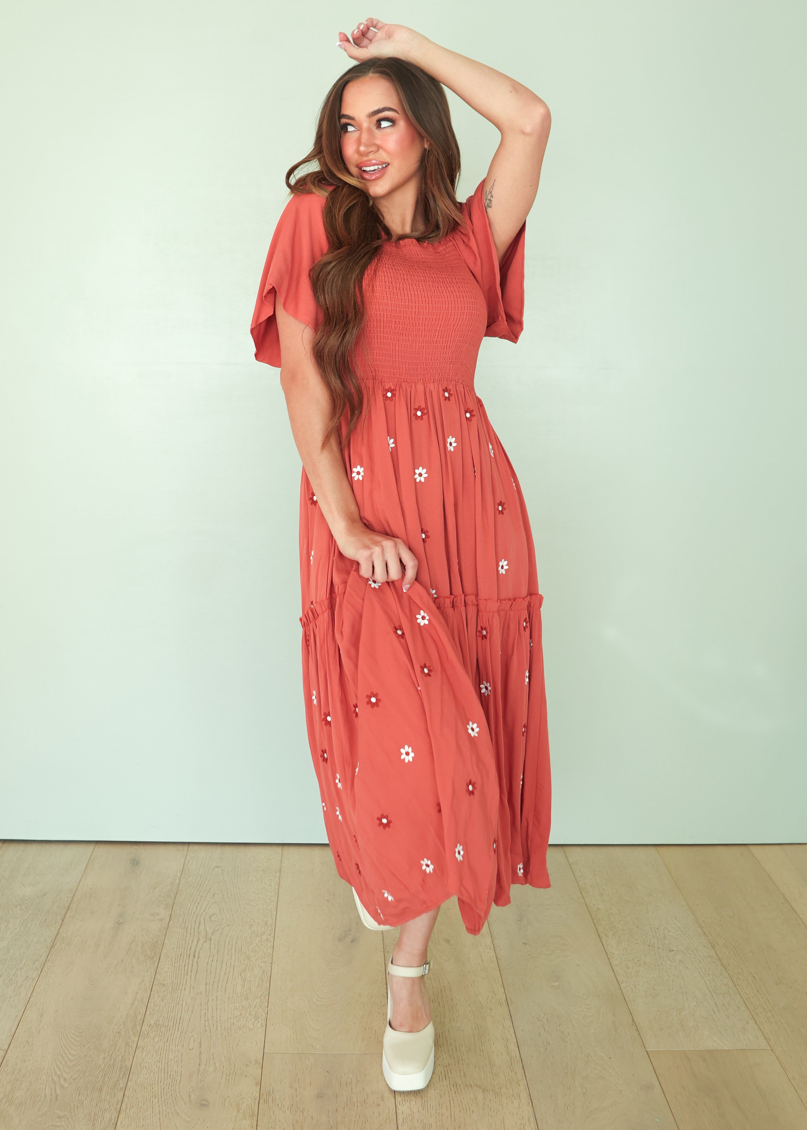 Betsy Fall Flower Embroidered Dress - FINAL SALE