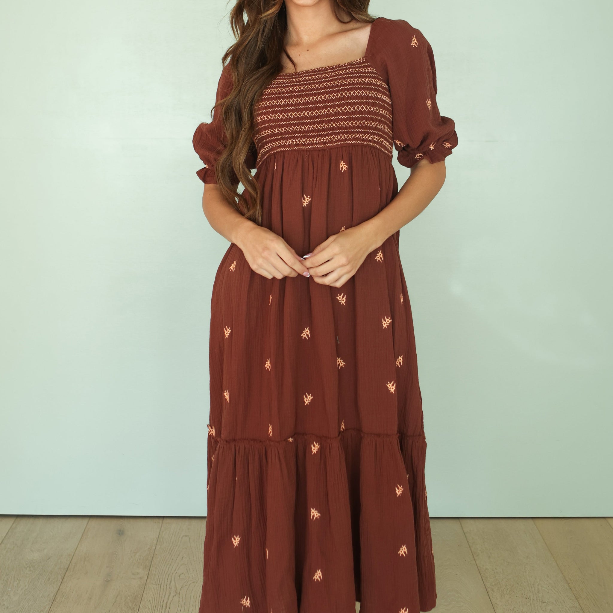 Dalia Brown Flower Embroidered Dress - FINAL SALE