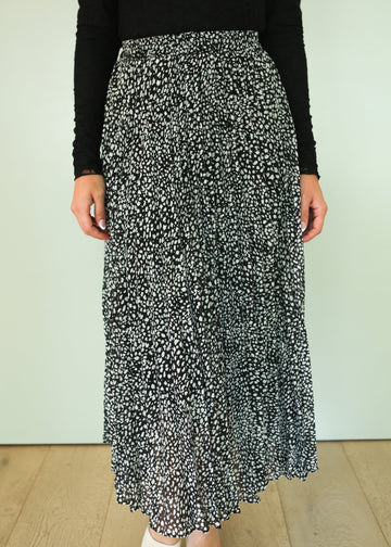 Maya Pleated Black Leopard Skirt - FINAL SALE