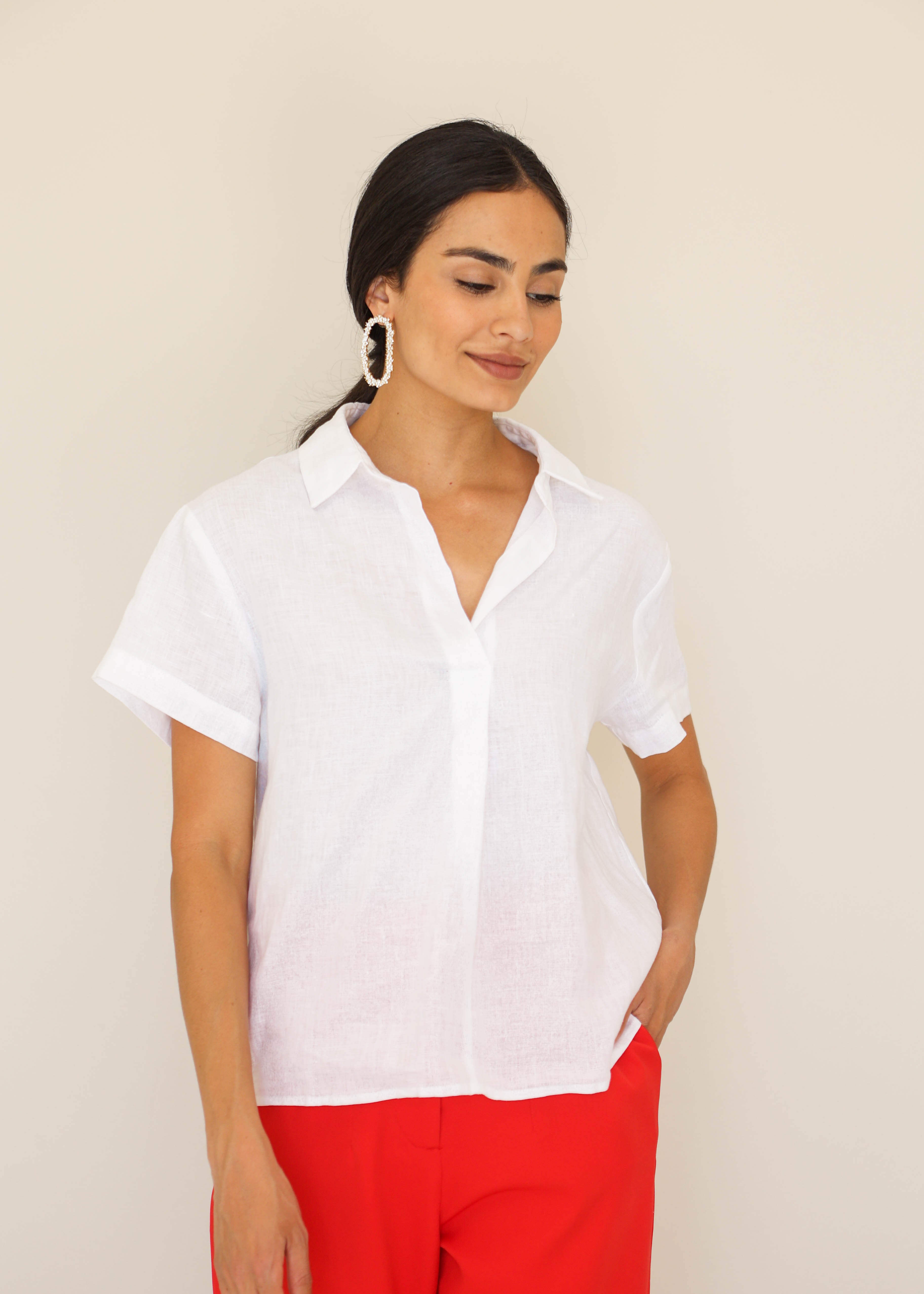 Boston White Linen Blouse - FINAL SALE