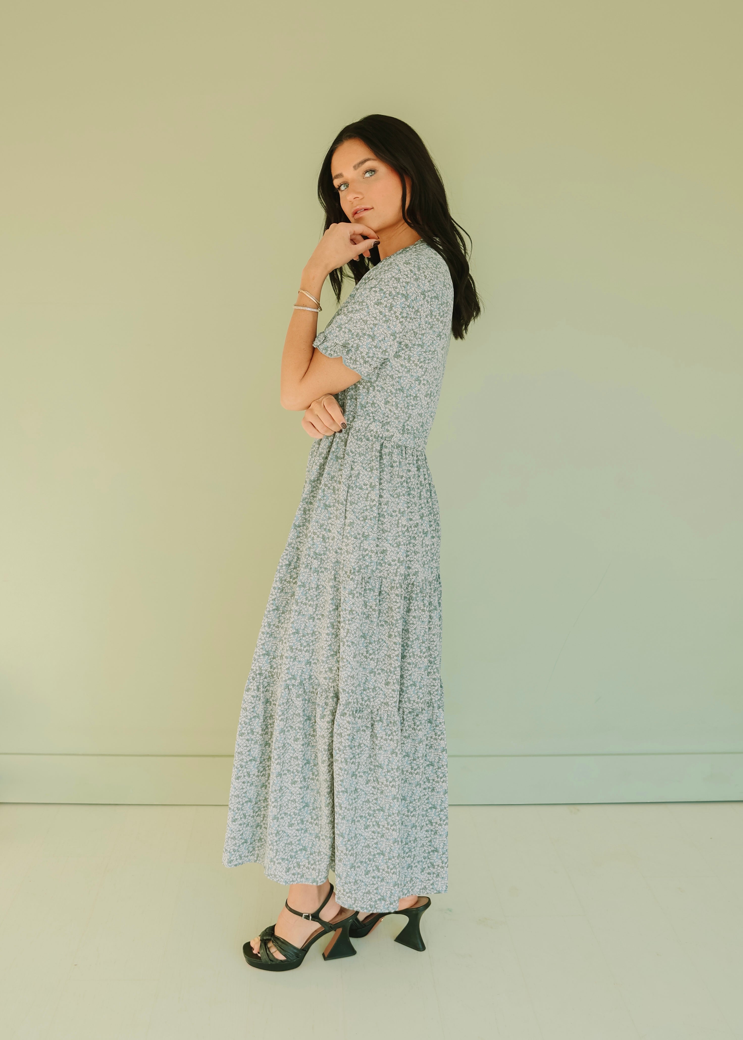 Fallon Dusty Blue Floral Dress - FINAL SALE