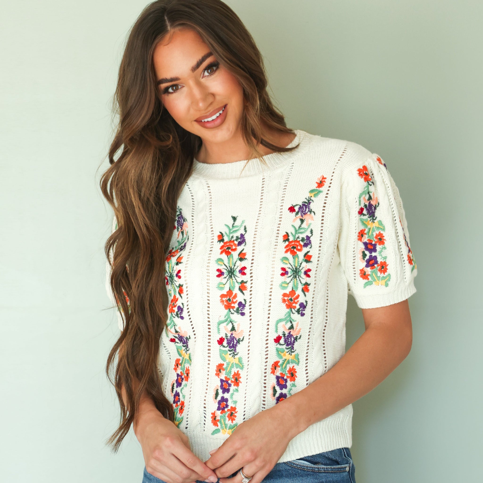 Virginia Flower Embroidered Top - Restocked