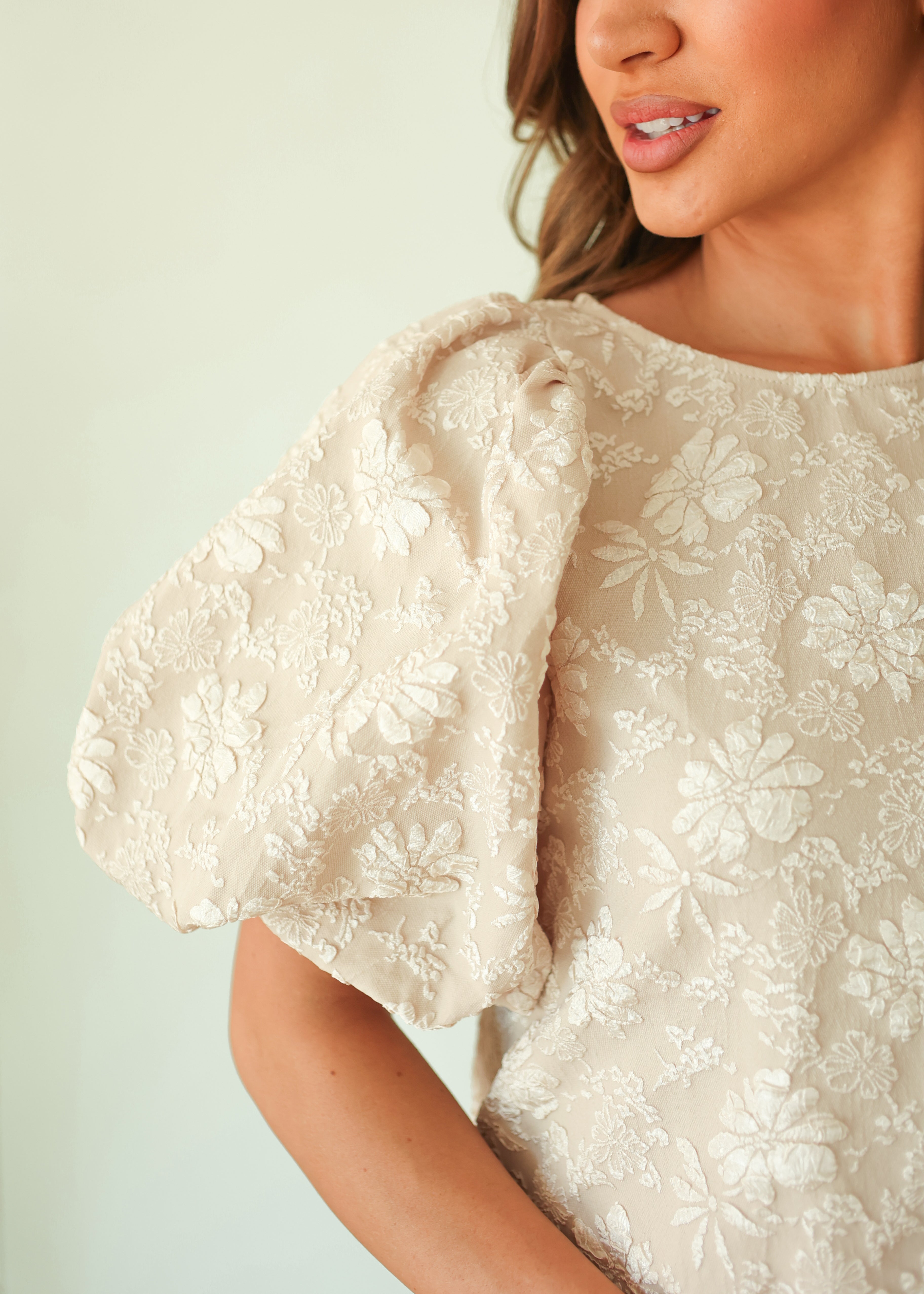 Hailey Latte Jacquard Floral Blouse - FINAL SALE