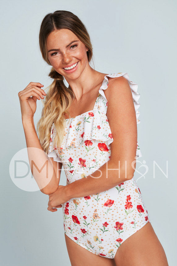 Waterfall One Piece - Cherry Red Blossoms