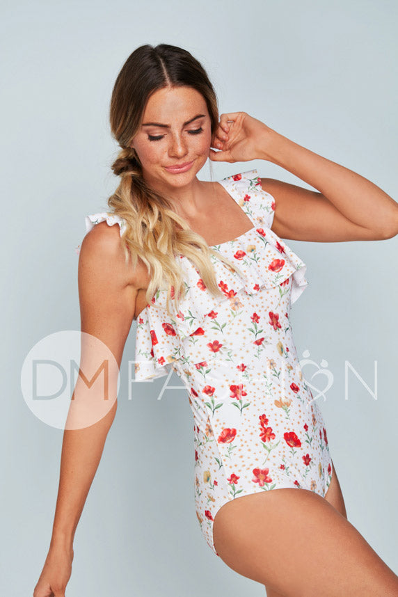 Waterfall One Piece - Cherry Red Blossoms