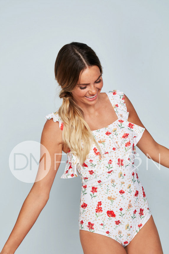 Waterfall One Piece - Cherry Red Blossoms