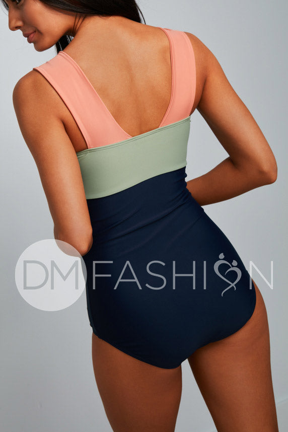 Square Neck Color Block One Piece - Paradise - Restocked