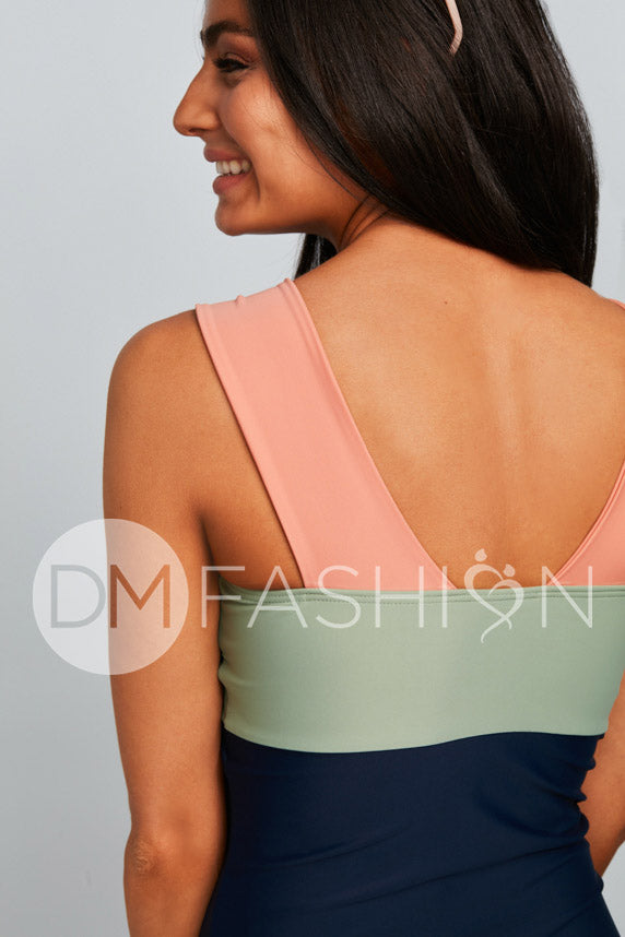 Square Neck Color Block One Piece - Paradise - Restocked