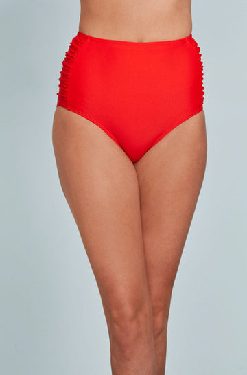 Ruched High Waist Bottom - Cherry Red