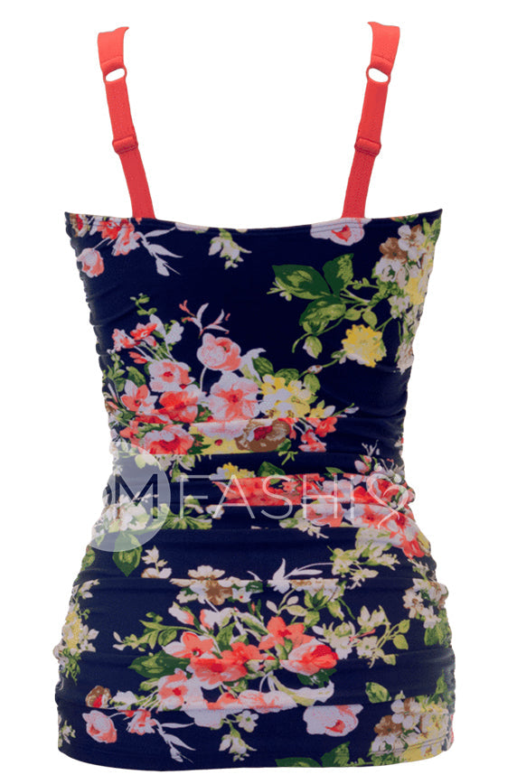 Ruched Bandeau Tankini Top - Navy Floral - FINAL SALE - LOW STOCK