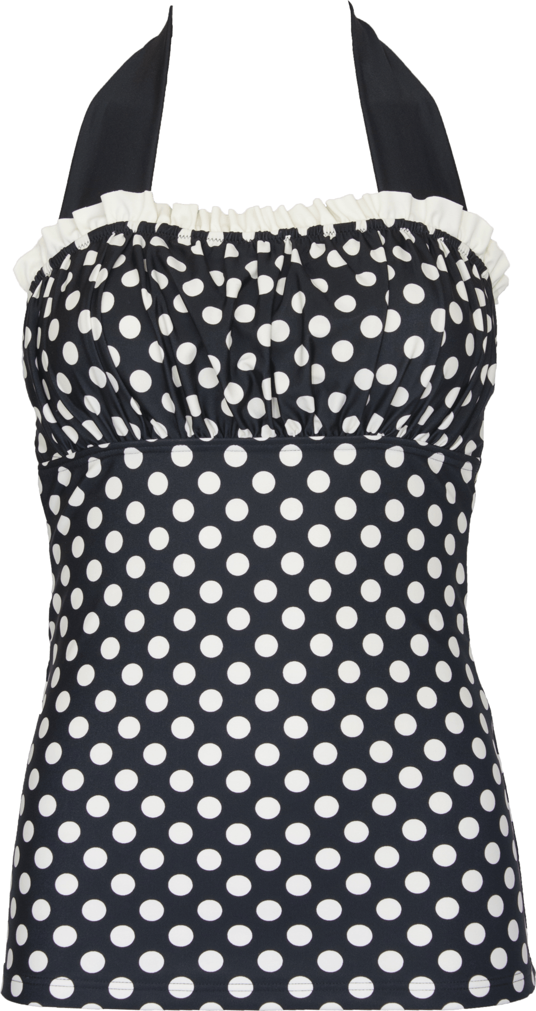 Ruched Square Halter Top - Black Cream Retro Dots - FINAL SALE