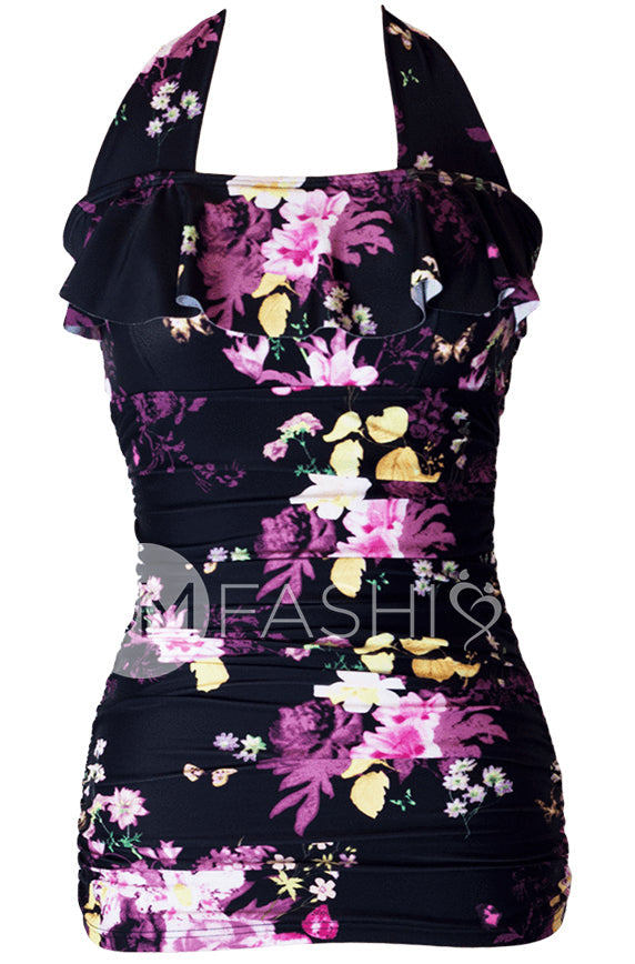 Princess Ruffle Halter Top - Black Floral - FINAL SALE