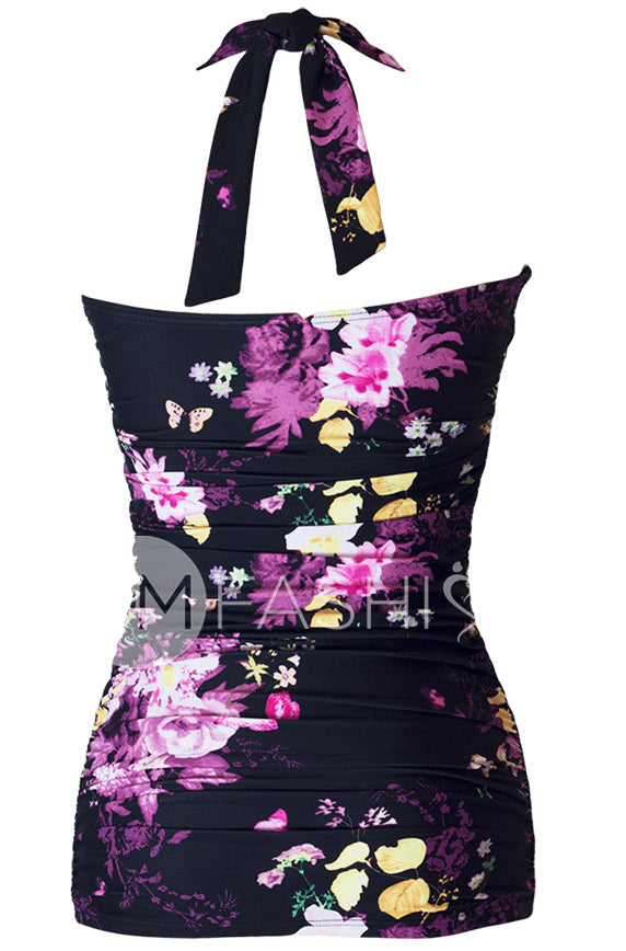 Princess Ruffle Halter Top - Black Floral - FINAL SALE