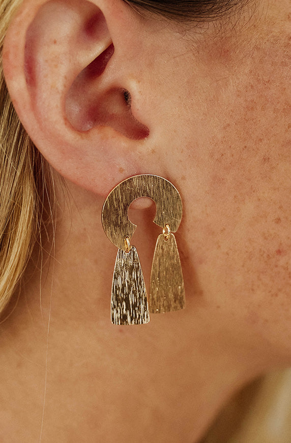 Gold 2 Drop Texture Earrings - FINAL SALE - FINAL FEW