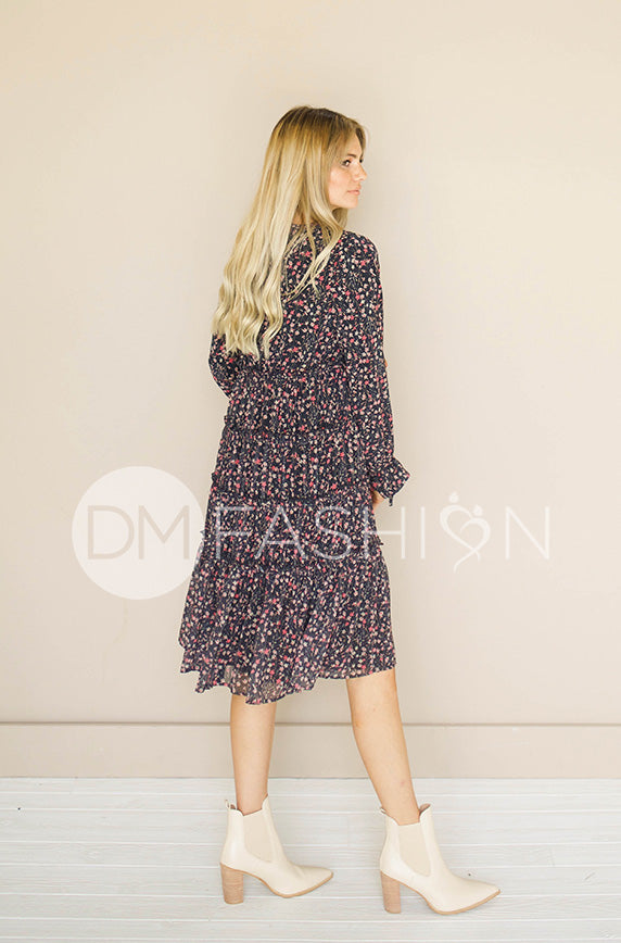 Becca Black Floral Midi Dress -  DM Exclusive - Nursing Friendly - Maternity Friendly - FINAL SALE